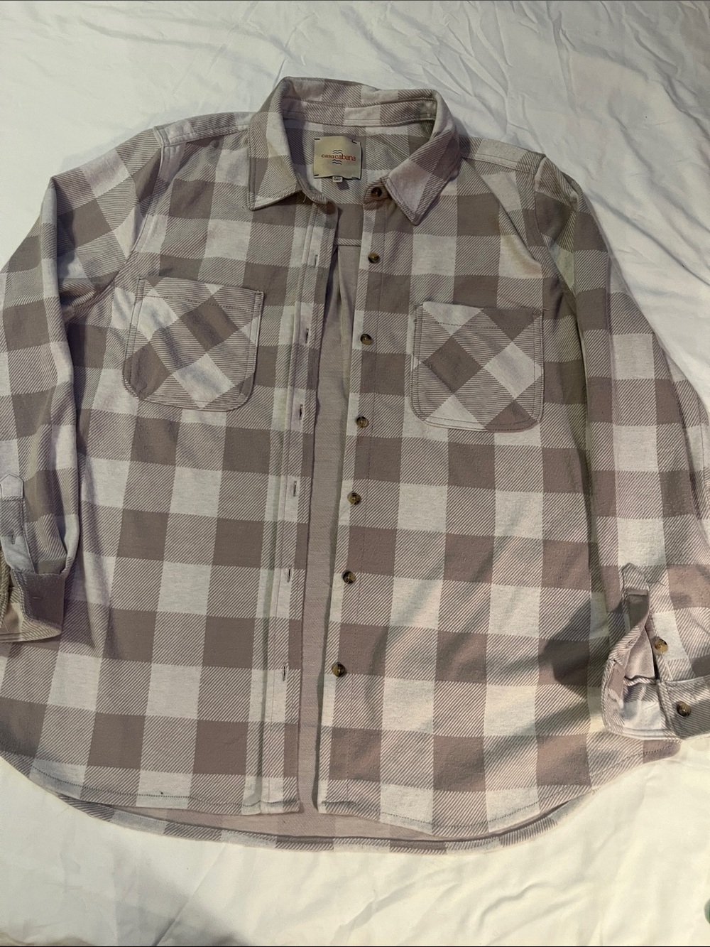 Men's Plaid Button-Down Shirt - Taupe and White